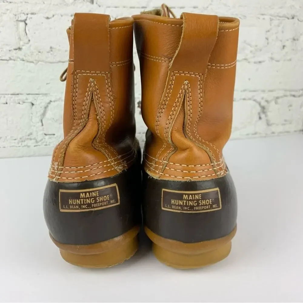 L.L. Bean Brown Leather Duck Bean Boots Unlined Lace Up Tall 11 GW W11/M9